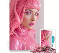 Puzzle da 1000 pezzi con una bellissima ragazza dai capelli rosa e giunture lisce,divertente gioco di logica e pensiero,ideale per un momento di svago e come regalo di Natale (38x26cm)