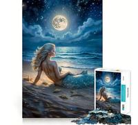 Puzzle da 1000 pezzi con una bellissima sirena sulla spiaggia,decorazione elegante e funzionale,attività stimolante per la mente,momento di relax e divertimento,regalo di Natale (50x75cm)