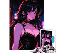 Puzzle da 1000 pezzi con una bellissima waifu in una città al neon Divertimento a casa decorazione murale gioco pratico per ragazzi dai 14 anni in su (50x75cm)