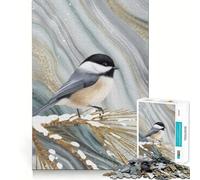 Puzzle da 1000 pezzi con una cinciallegra dalla testa nera su un ramo di pino innevato Divertimento assicurato,attività stimolante per la mente,svago rilassante,regalo di compleanno 38x52cm