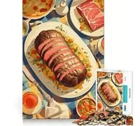 Puzzle da 1000 pezzi con una deliziosa festa di carne su una tovaglia a quadri Gioco di assemblaggio pulito,regalo intelligente,momento di relax,decorazione natalizia (38x26cm)
