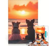 Puzzle da 1000 pezzi con una graziosa coppia di cani che guardano il tramonto sulla spiaggia gioco rompicapo difficile e stimolante regalo di compleanno regalo 38x26cm