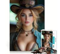 Puzzle da 1000 pezzi con una graziosa donna steampunk, ideale per adulti, gioco di logica, antistress, con bordi trasparenti, perfetto come regalo per le festività 38x26cm