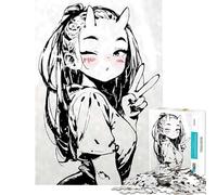 Puzzle da 1000 pezzi con una graziosa ragazza demone e il simbolo della pace Giochi per famiglie educativi stimolanti e logici ideali come regalo di compleanno (Dimensioni 38x26cm)