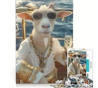 Puzzle da 1000 pezzi con una lussuosa capra su uno yacht con champagne gioco rompicapo rilassante e stimolante per la mente ideale come regalo per tutta la famiglia 38x52cm