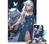 Puzzle da 1000 pezzi con una splendida elfa e il suo lupo gioco rompicapo allena la mente e la manualità ideale come decorazione da scrivania 50x75cm