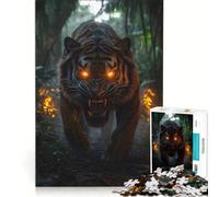 Puzzle da 1000 pezzi con una tigre feroce nella giungla, gioco rilassante, interazione genitore-figlio, regalo per amici e familiari 38x26cm