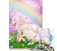 Puzzle da 1000 pezzi con unicorno arcobaleno e cucciolo per adolescenti, gioco di logica mentale, silenzioso, tranquillo, taglio preciso, articolo dei desideri di Babbo Natale (38x26cm)