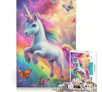 Puzzle da 1000 pezzi con unicorno arcobaleno e farfalle gioco rilassante antistress intellettuale collezione d'artista belle arti 38x26cm