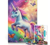 Puzzle da 1000 pezzi con unicorno arcobaleno e farfalle per ragazzi, gioco di logica, momento di relax, taglio perfetto, lista dei desideri di Babbo Natale (38x52cm)