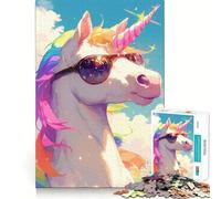Puzzle da 1000 pezzi con unicorno arcobaleno e occhiali da sole per adolescenti, ideale per rafforzare la memoria e il legame familiare, con bordi precisi e un regalo pensato con cura (38x52cm)
