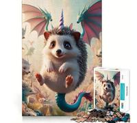 Puzzle da 1000 pezzi con unicorno,drago e riccio alato per adulti,gioco di abilità mentale,taglio laser per un incastro perfetto,attività gratificante per le giornate di pioggia (38x52cm)