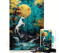 Puzzle da 1000 pezzi con unicorno e cascata al chiaro di luna per adolescenti un'attività divertente che stimola la mente,con tagli di alta precisione e un momento di relax (50x75cm)