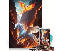 Puzzle da 1000 pezzi con unicorno e fenice in un paesaggio infuocato,ideale per ragazzi,che stimola la mente Gioco a incastro perfetto,senza spazi vuoti Attività rilassante di gruppo al chiuso