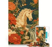 Puzzle da 1000 pezzi con unicorno in un paesaggio floreale con cascata,ideale per ragazzi Divertimento stimolante e creativo Completamento perfetto senza spazi vuoti Tempo avvincente