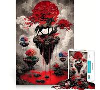 Puzzle da 1000 pezzi con unicorno su isola galleggiante e luna rossa,gioco creativo per sviluppare le capacità di abilità,incastro perfetto,nessun pezzo si stacca,attività per rafforzare i legami