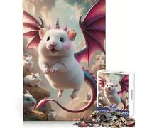 Puzzle da 1000 pezzi con unicorno, topo bianco e drago ibrido, ideale per adolescenti, per il benessere mentale, il relax e la perfetta combinazione di colori Regalo perfetto (38x26cm)