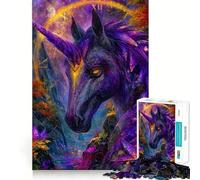 Puzzle da 1000 pezzi con unicorno viola galattico nella foresta incantata per ragazzi, gioco interattivo, momento di relax, immagine da assemblare, regalo adorabile (50x75cm)