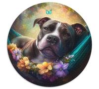Puzzle da 1000 pezzi con uno splendido Staffordshire Bull Terrier,puzzle rotondi da 1000 pezzi per adulti,design intricato per adolescenti,decorazioni fai da te e divertimento che stimola la mente,.