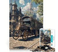 Puzzle da 1000 pezzi con veicolo steampunk in un paesaggio urbano ornato, ideale per adolescenti Un giocattolo che stimola la riflessione e il divertimento Un regalo di Natale perfetto 38x26cm