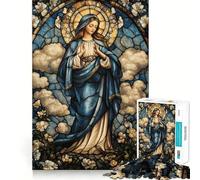 Puzzle da 1000 pezzi con Vergine Maria in vetro colorato per ragazzi, gioco di memoria, per interni, con Babbo Natale e desideri, taglio fine 50x75cm