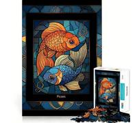 Puzzle da 1000 pezzi con vetrata artistica del segno zodiacale dei Pesci, gioco stimolante per adulti, attività per la casa, taglio liscio, sorpresa di Natale (38x26cm)