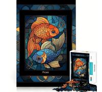 Puzzle da 1000 pezzi con vetrata artistica del segno zodiacale dei Pesci per adolescenti, gioco di logica puro, rilassante, con taglio netto e preciso (38x52cm)