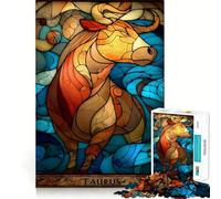 Puzzle da 1000 pezzi con vetrata artistica del segno zodiacale del Toro, ideale per adolescenti Un gioco stimolante per la mente, un passatempo rilassante Taglio preciso Un regalo delizioso 38x26cm