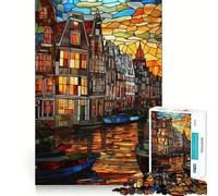 Puzzle da 1000 pezzi con vetrata artistica raffigurante il canale di Amsterdam, ideale per ragazzi, un gioco di abilità mentale, svago e divertimento Design e assemblaggio un regalo elegante 38x52cm
