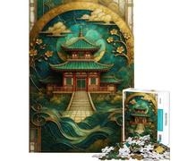 Puzzle da 1000 pezzi con vetrata artistica raffigurante un tempio giapponese Puzzle per adulti gioco rilassante un'opera d'arte compleanno e Natale (dimensioni 38x52cm)