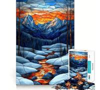 Puzzle da 1000 pezzi con vetrata raffigurante montagna e ruscello, ideale per ragazzi, gioco di memoria e attività al chiuso, con taglio fine e Babbo Natale 38x26cm