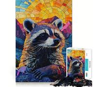 Puzzle da 1000 pezzi con vetrata raffigurante un procione al tramonto, ideale per ragazzi Gioco di logica, perfetto per i momenti di relax Pezzo da collezione artistico dal taglio preciso (50x75cm)