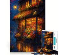 Puzzle da 1000 pezzi con vetrina floreale in una notte piovosa, ideale per adolescenti, gioco di puzzle per allenare la mente, attività di gruppo, arte e assemblaggio, regalo classico (38x26cm)