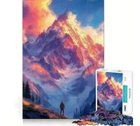 Puzzle da 1000 pezzi con vetta di montagna al tramonto e escursionista, gioco di logica per adulti, divertente e rilassante, ideale come regalo di Babbo Natale (38x26cm)