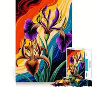 Puzzle da 1000 pezzi con vibranti fioriture di gigli e iris in onde astratte,gioco di concentrazione,lavorazione artigianale di precisione,hobby affascinante per i momenti di svago (50x75cm)