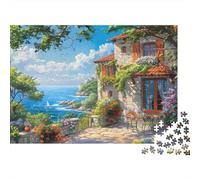 Puzzle da 1000 pezzi con villa costiera e giardino, vista di una villa costiera mediterranea, gioco educativo per adulti, decorazione per la casa, ideale per compleanni, 38x26 cm.