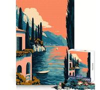 Puzzle da 1000 pezzi con villa italiana sul lago,arte minimalista,incastro preciso,gioco creativo per la mente,momento di relax,scena natalizia (50x75cm)