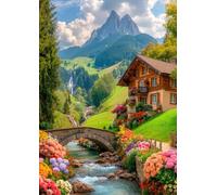 Puzzle da 1000 pezzi con villaggio alpino, chalet svizzero e torrente di montagna con poster, puzzle artistico naturalistico per adulti e famiglia, regalo unico per gli amanti dell'Europa