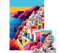 Puzzle da 1000 pezzi con villaggio dell'isola greca di Santorini astratto gioco pratico giocattolo avvincente per coltivare la pazienza opera d'arte regalo decorazione per la casa (dimensioni 38x26cm)