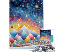 Puzzle da 1000 pezzi con villaggio invernale colorato disegno a puntini ideale per adolescenti corsa a mano libera perfetto per compleanni e Natale 38x26cm