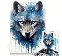 Puzzle da 1000 pezzi con viso di cucciolo di lupo ad acquerello,divertente e stimolante per la mente Pezzi precisi e facili da incastrare Un hobby affascinante per i momenti di svago (38x52cm)