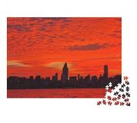 Puzzle da 1000 pezzi con vista del tramonto sullo skyline, cielo rosso e skyline della città. Per adulti dai 12 anni in su. Gioco educativo. Bellissima decorazione. Difficile. Regalo 38x26 cm.