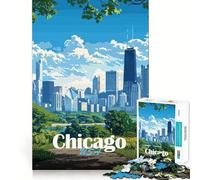 Puzzle da 1000 pezzi con vista dello skyline di Chicago,taglio premium,gioco creativo per la mente,momento di pace e divertimento,decorazione natalizia da parete (38x26cm)