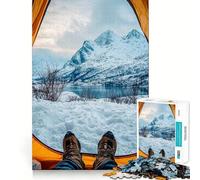 Puzzle da 1000 pezzi con vista di montagna innevata da una tenda, per adulti, giocattolo intelligente, divertimento per tutta la famiglia, taglio preciso, opera d'arte (38x26cm)
