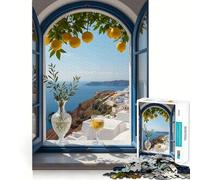 Puzzle da 1000 pezzi con vista di Santorini attraverso una finestra aperta, ideale per adolescenti Rafforza la memoria, calma e relax Bordo di qualità Regalo perfetto (38x52cm)