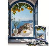 Puzzle da 1000 pezzi con vista di Santorini attraverso una finestra aperta ideale per ragazzi Puzzle facile da costruire per il tempo libero con taglio preciso regalo perfetto per Babbo Natale
