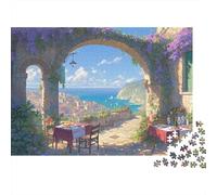 Puzzle da 1000 pezzi con vista di villa mediterranea, arco e città costiera, gioco educativo per adulti, decorazione per la casa, difficile e stimolante, regalo di compleanno, 52x38 cm/1000 pezzi