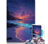 Puzzle da 1000 pezzi con vista notturna della Via Lattea sulla spiaggia per adulti, giocattoli educativi per l'apprendimento, giochi per famiglie con poster abbinato e foglio di quiz 50x75cm