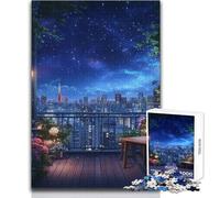 Puzzle da 1000 pezzi con vista notturna sul balcone per adulti, gioca e impara in modo intelligente, sentito per festeggiare, dimensioni 38x26cm