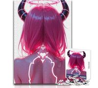 Puzzle da 1000 pezzi con vista posteriore di una ragazza demone dai capelli rosa,per adolescenti,gioco divertente per lo sviluppo cognitivo,regalo speciale per una celebrazione premurosa 38x52cm